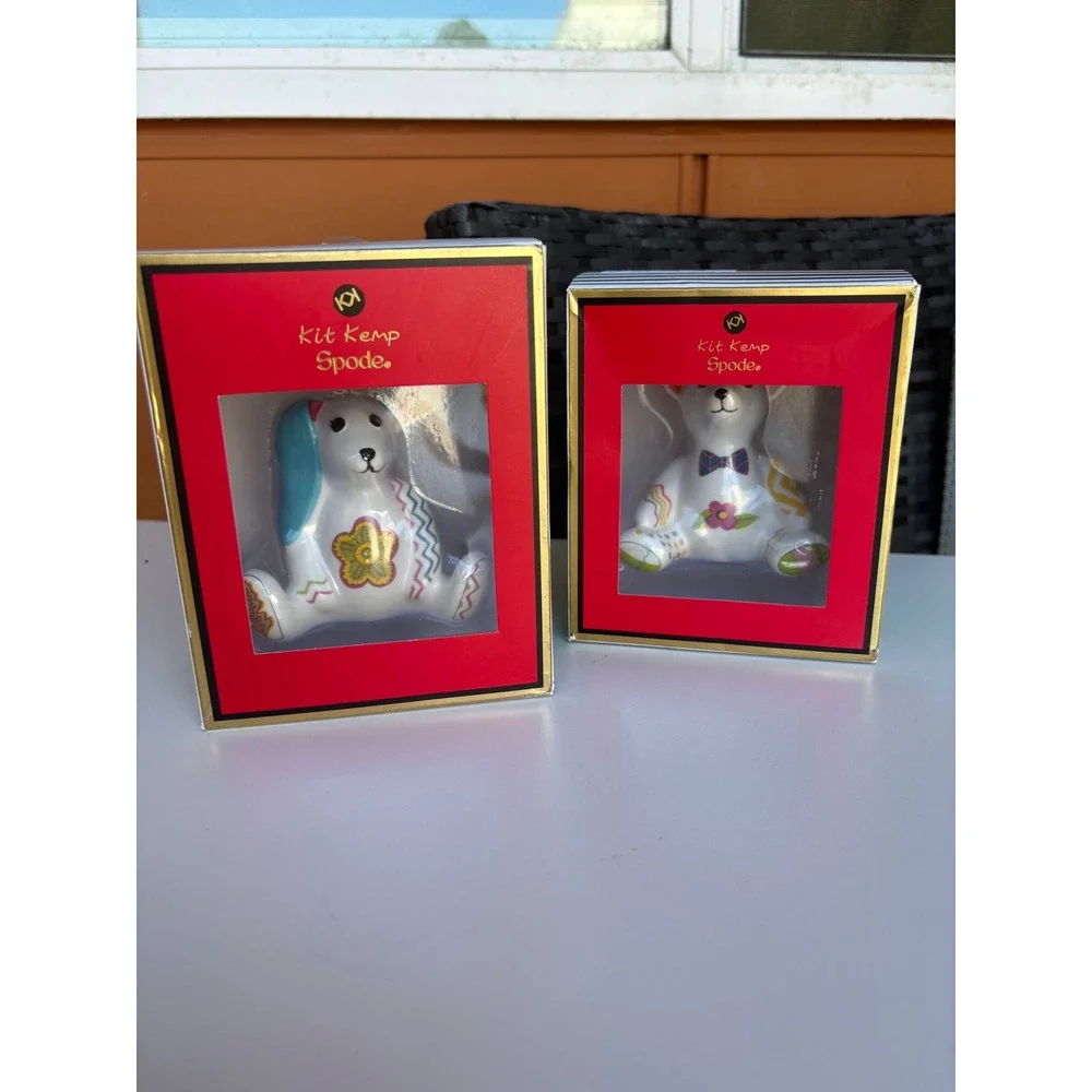 Kit Kemp Spode Ornaments Ceramic Willow Bear Bunny Patchwork Hand Painted Set 2